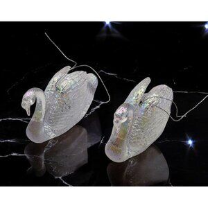 Iridescent Glass Swan Christmas Ornament Set Of Two 3 Inches Hanging Decor Holid